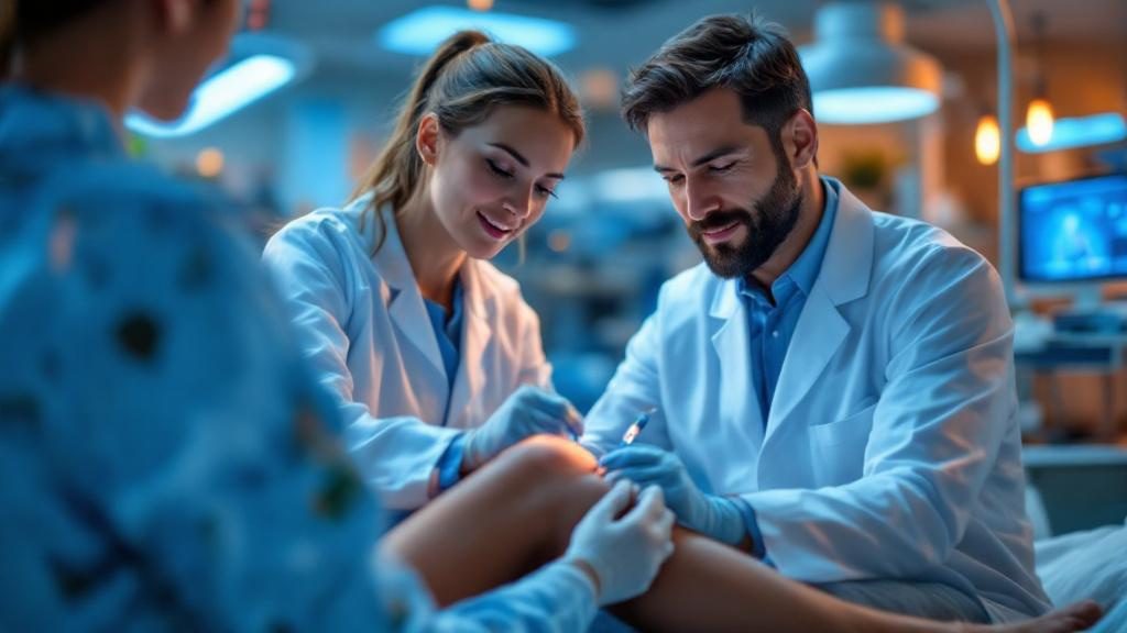 Medical professional administering regenerative medicine injection treatment to patient Medical professional administering regenerative medicine injection treatment to patient
