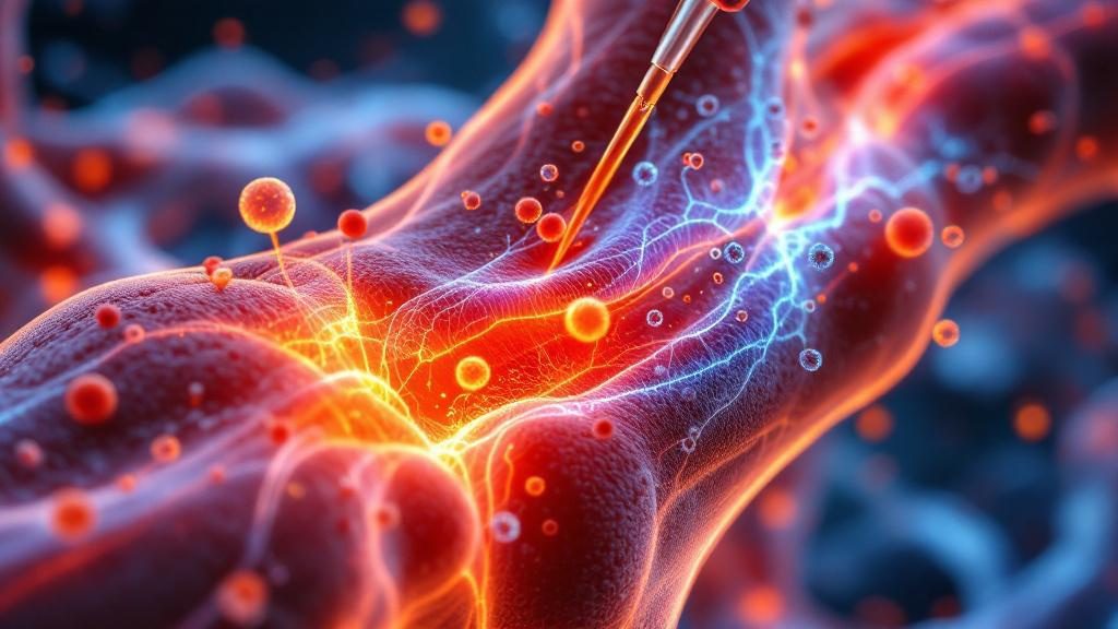 Medical visualization showing combined PRP and stem cell therapy working together in tissue healing Medical visualization showing combined PRP and stem cell therapy working together in tissue healing