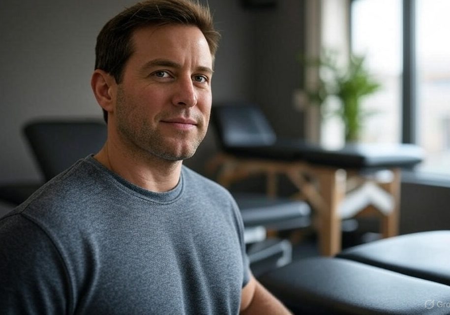 man sitting in chiro office